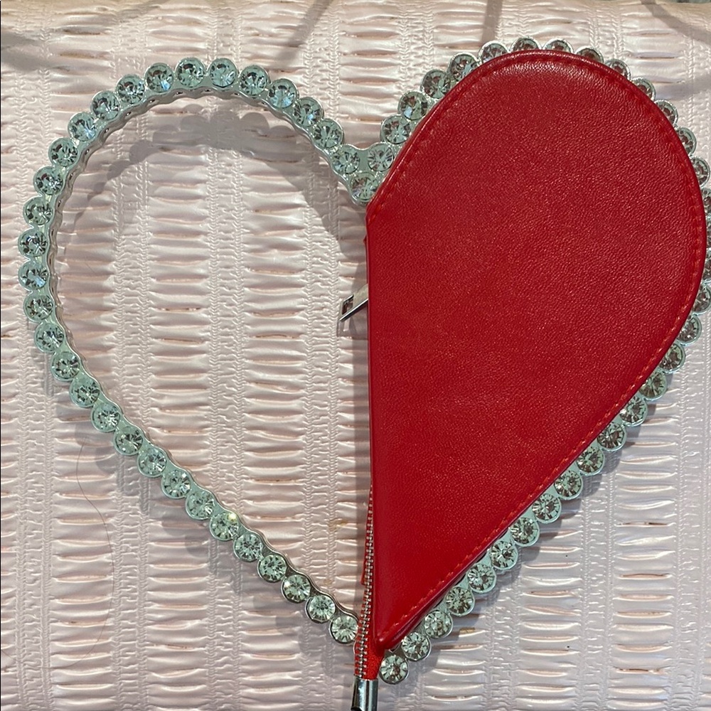 Red Heart-Shaped Clutch with Crystal Accents